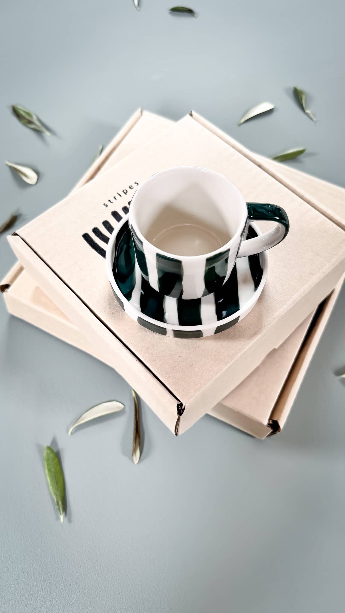 Espresso Stripes Cups - gentle green (Set of 2 - 4 pieces)