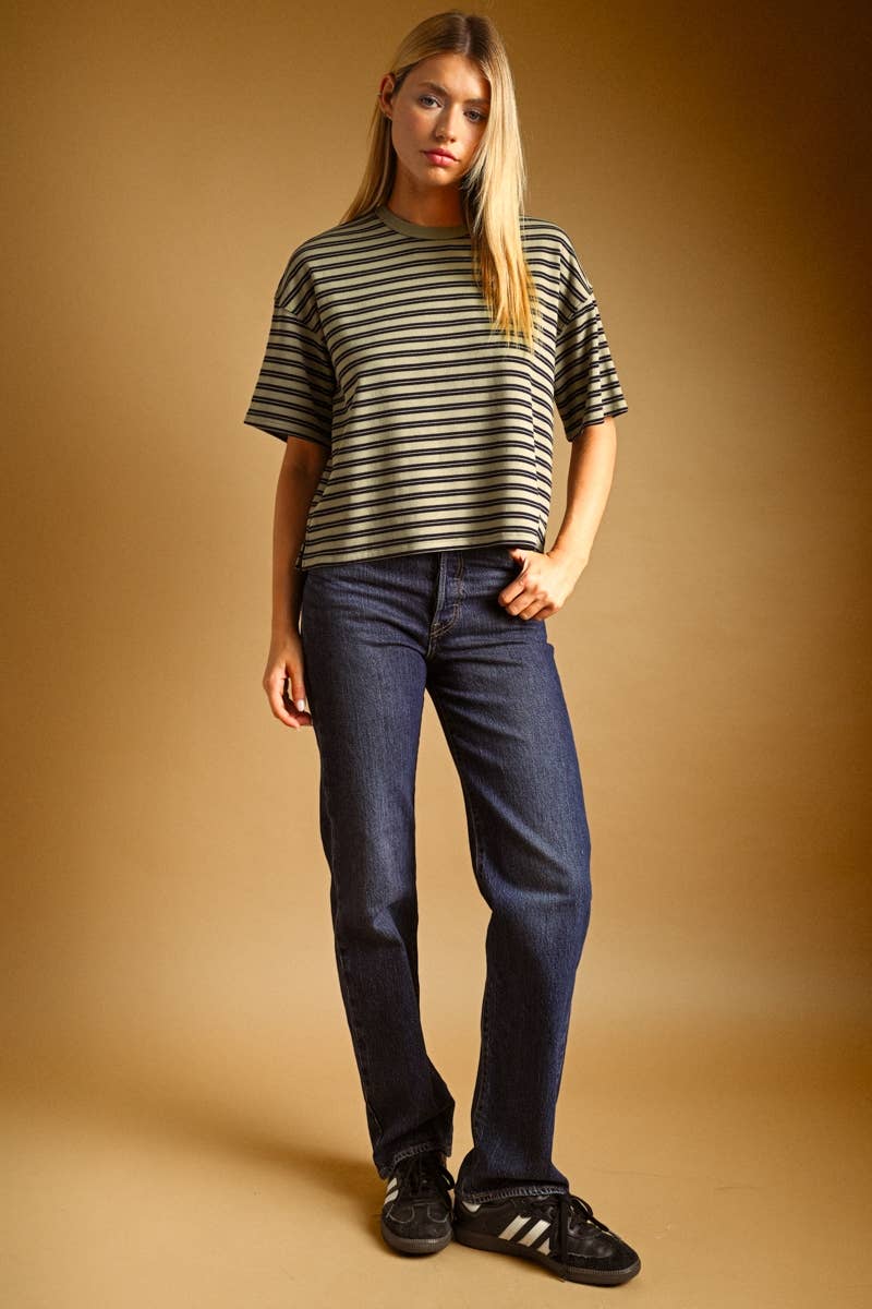 Double Striped T-Shirt - Olive/Navy