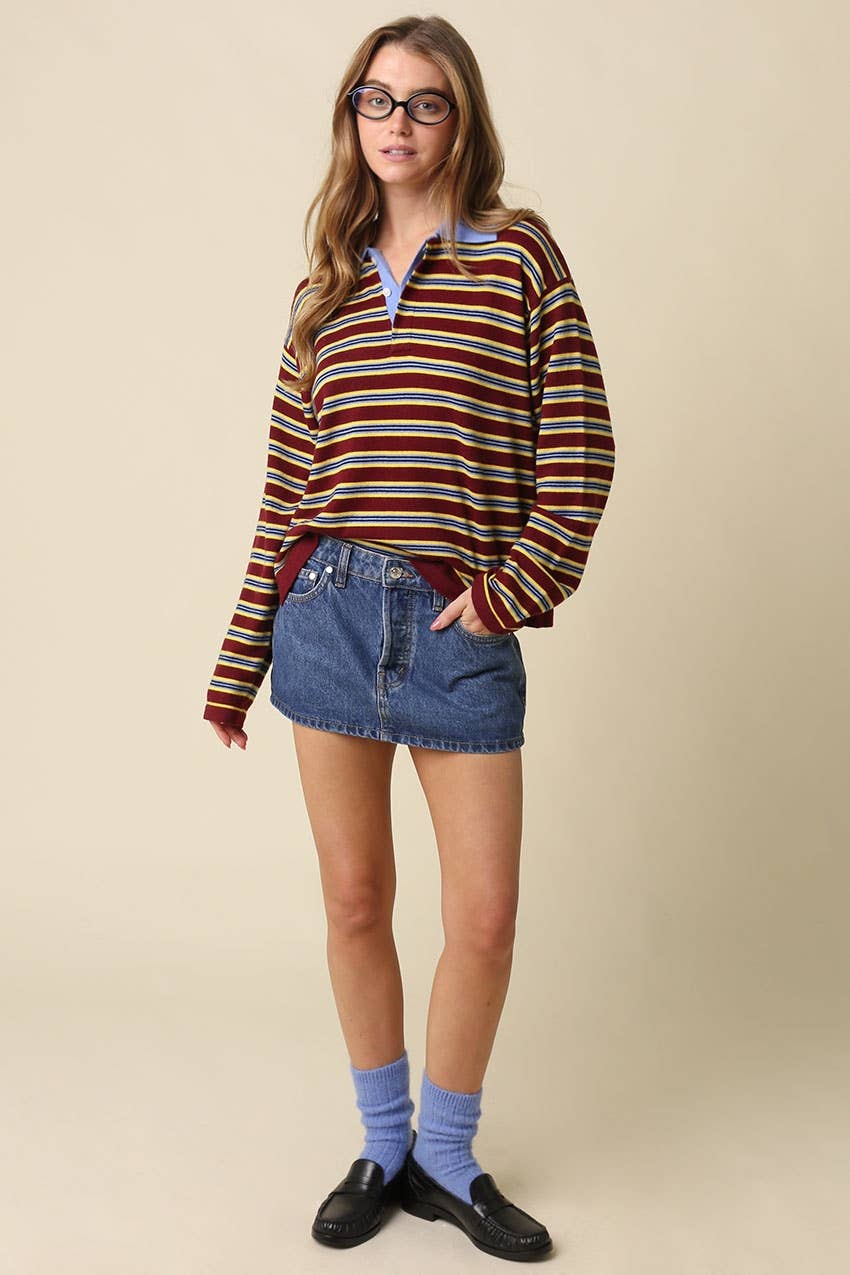 Lena Stripe Collared Knit Top