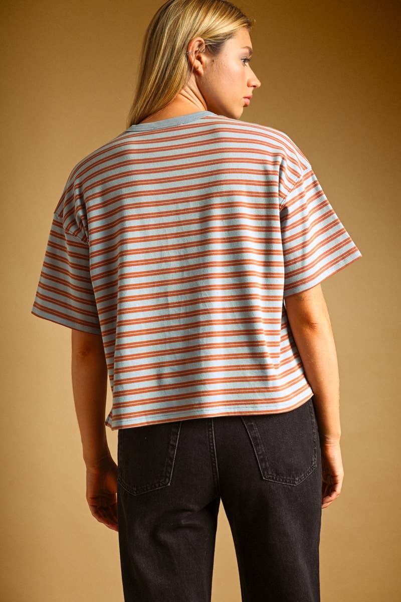 Double Striped T-Shirt - Blue/Rust