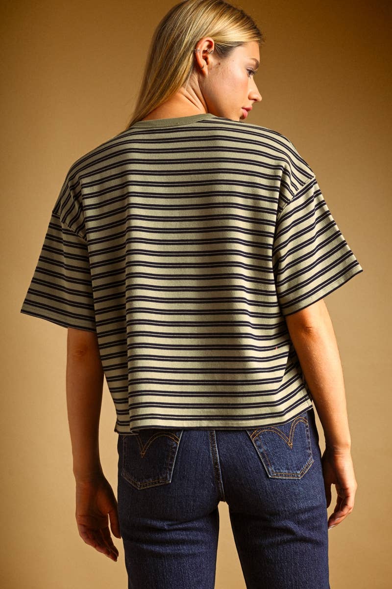 Double Striped T-Shirt - Olive/Navy