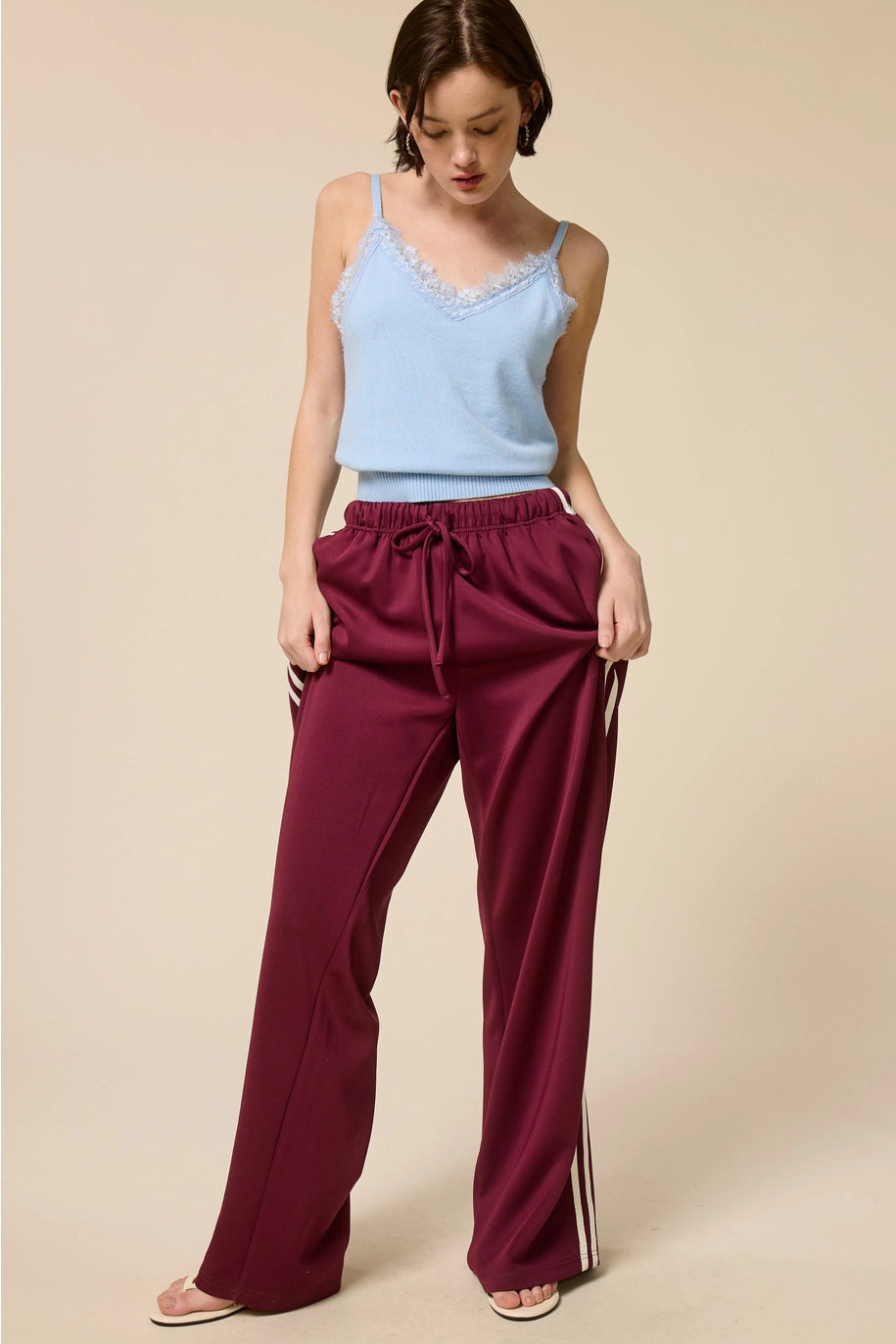 Wide Leg Track Pants with Side Stripes