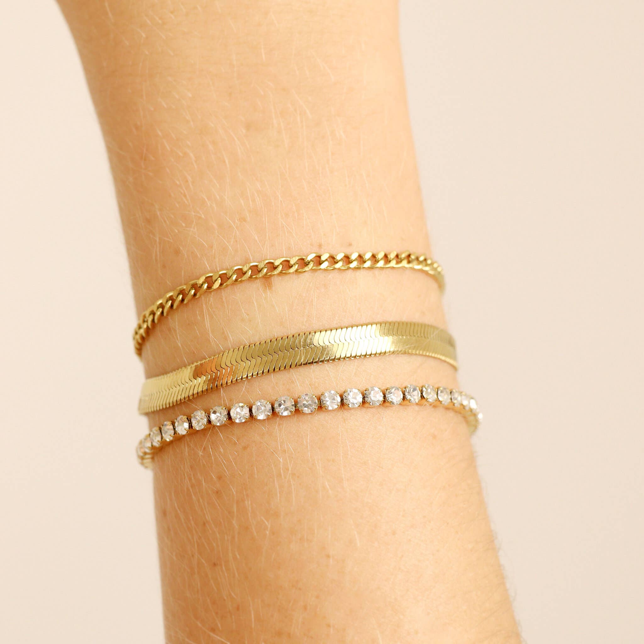 Gold Herringbone Chain Bracelet: 7" / 3mm