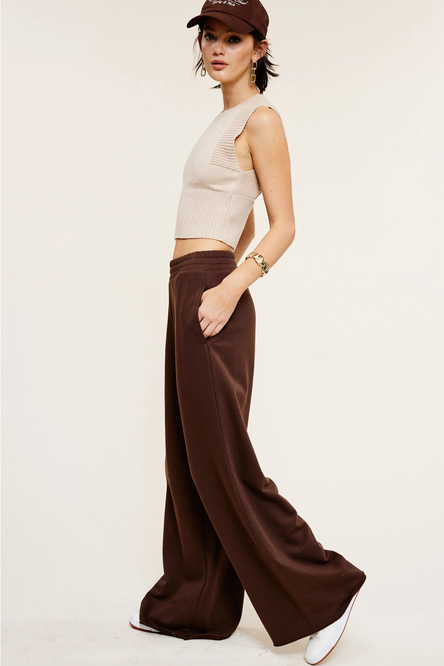 Wide Leg Cotton Jogger Sweatpants - Fudge