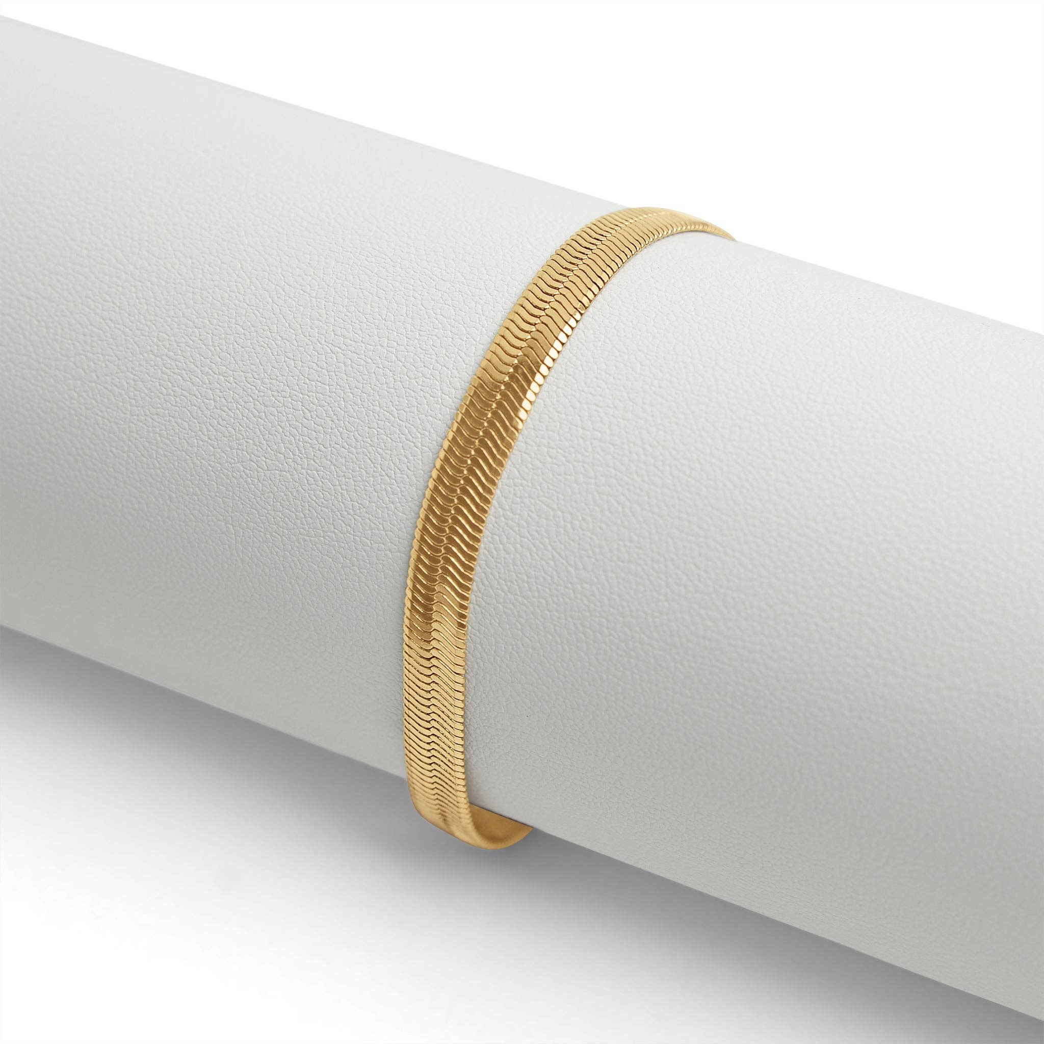 Gold Herringbone Chain Bracelet: 7" / 3mm