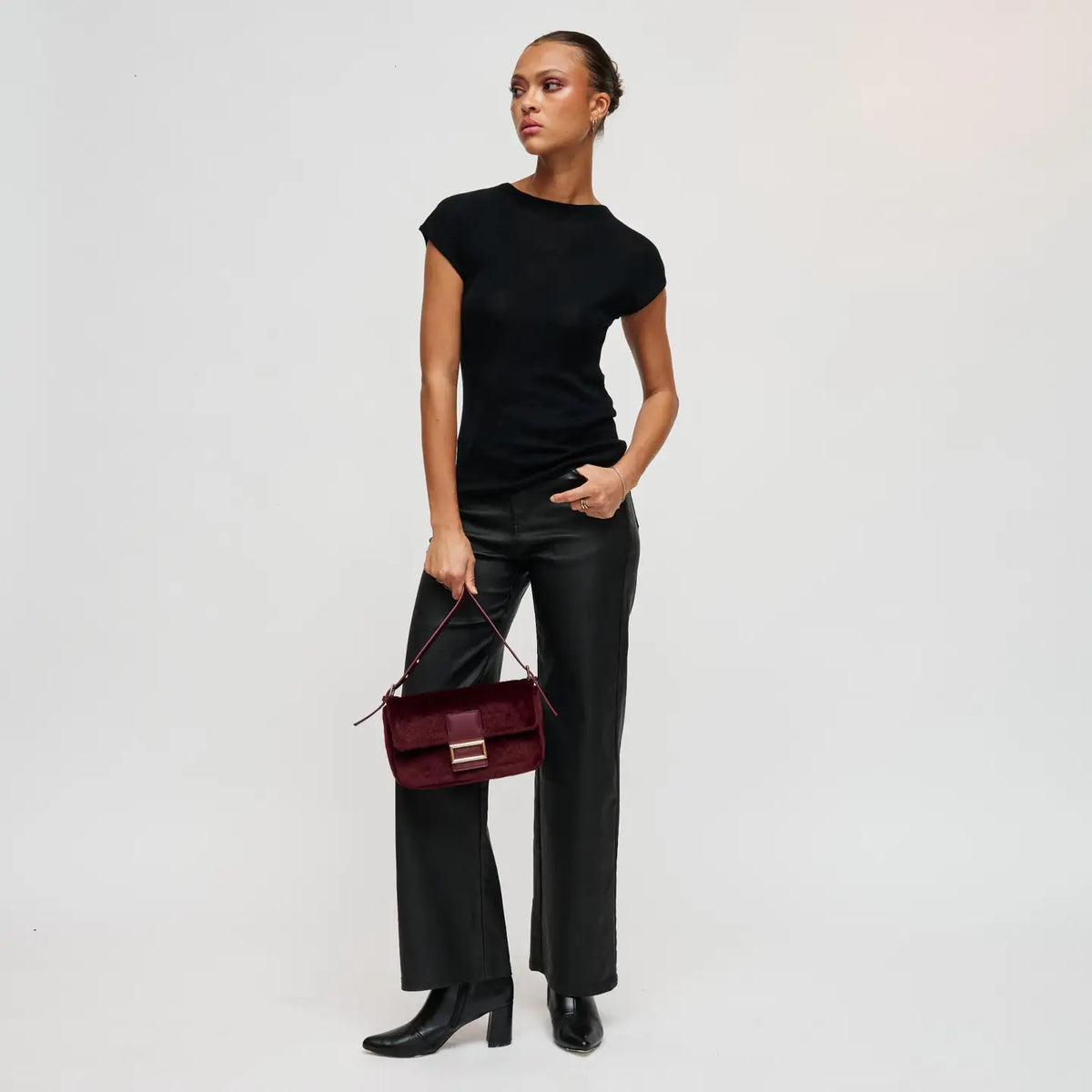 Beverly - Burgundy Faux Fur Shoulder Bag