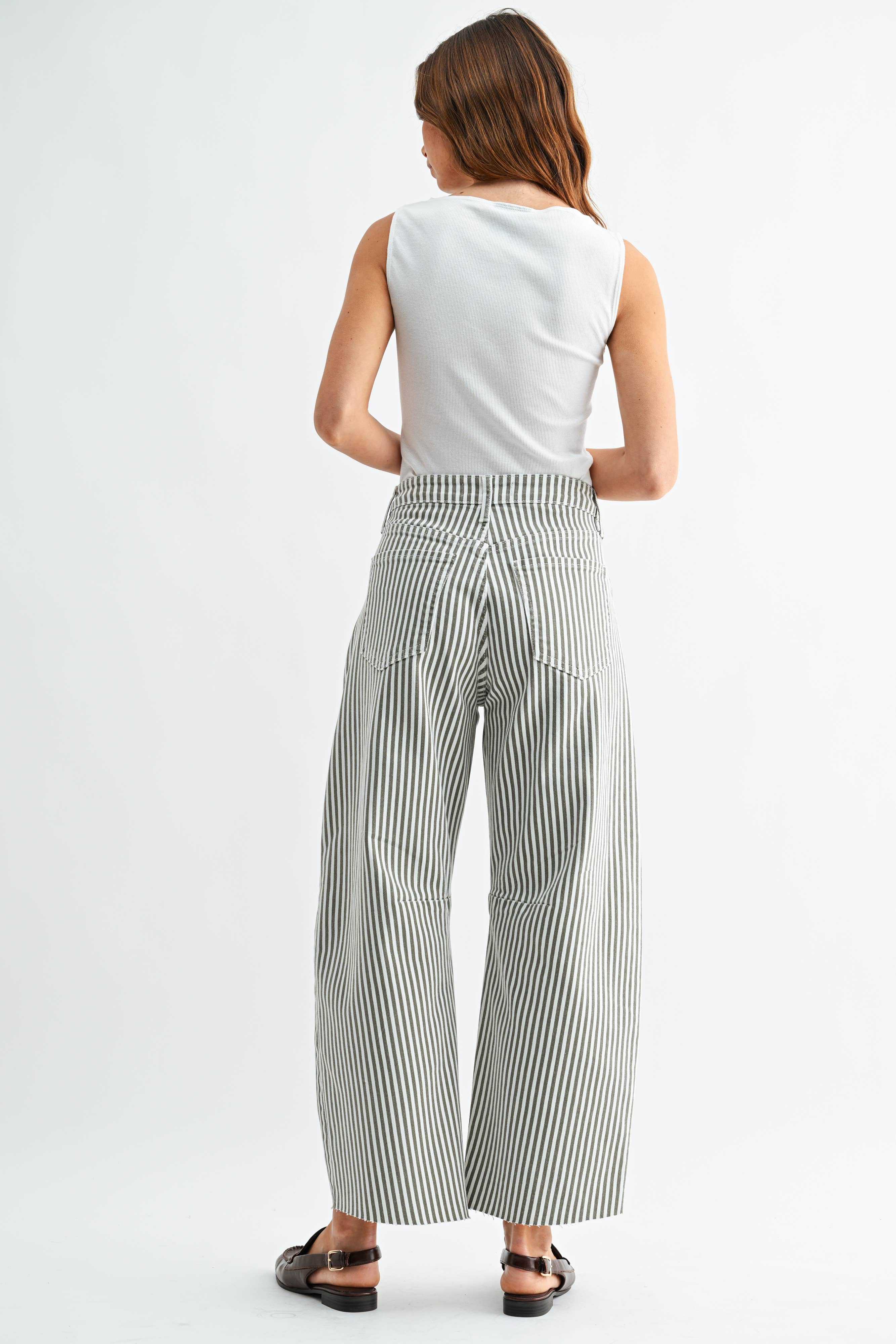 Barrel Jean w/ Seams - Olive Stripe