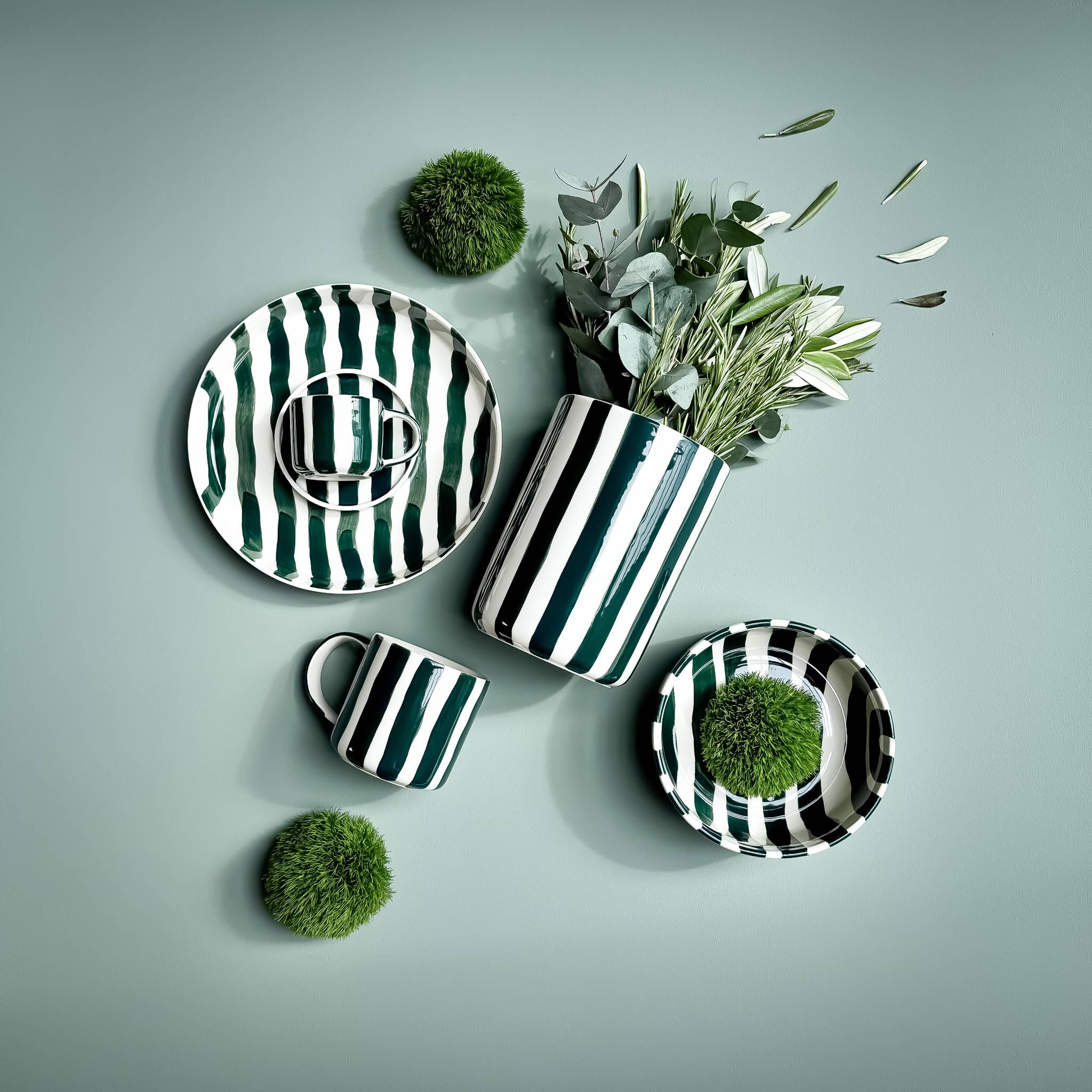 Espresso Stripes Cups - gentle green (Set of 2 - 4 pieces)