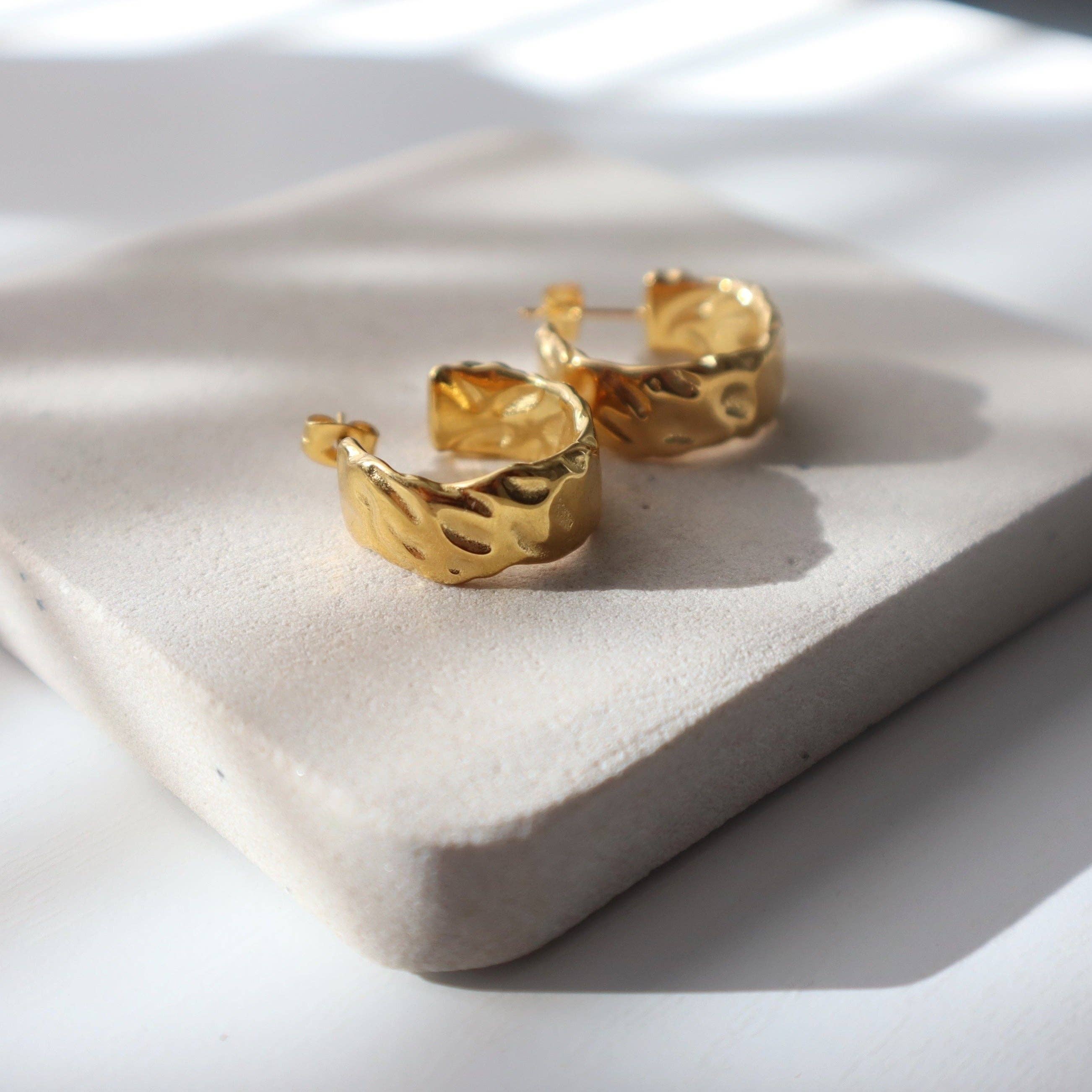 Hammered Textured Hoops | Chunky Gold Hoops