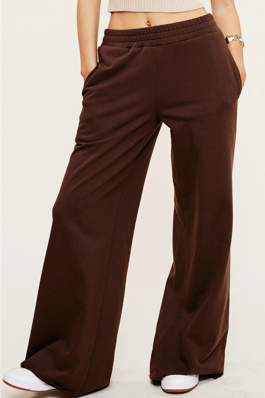Wide Leg Cotton Jogger Sweatpants - Fudge