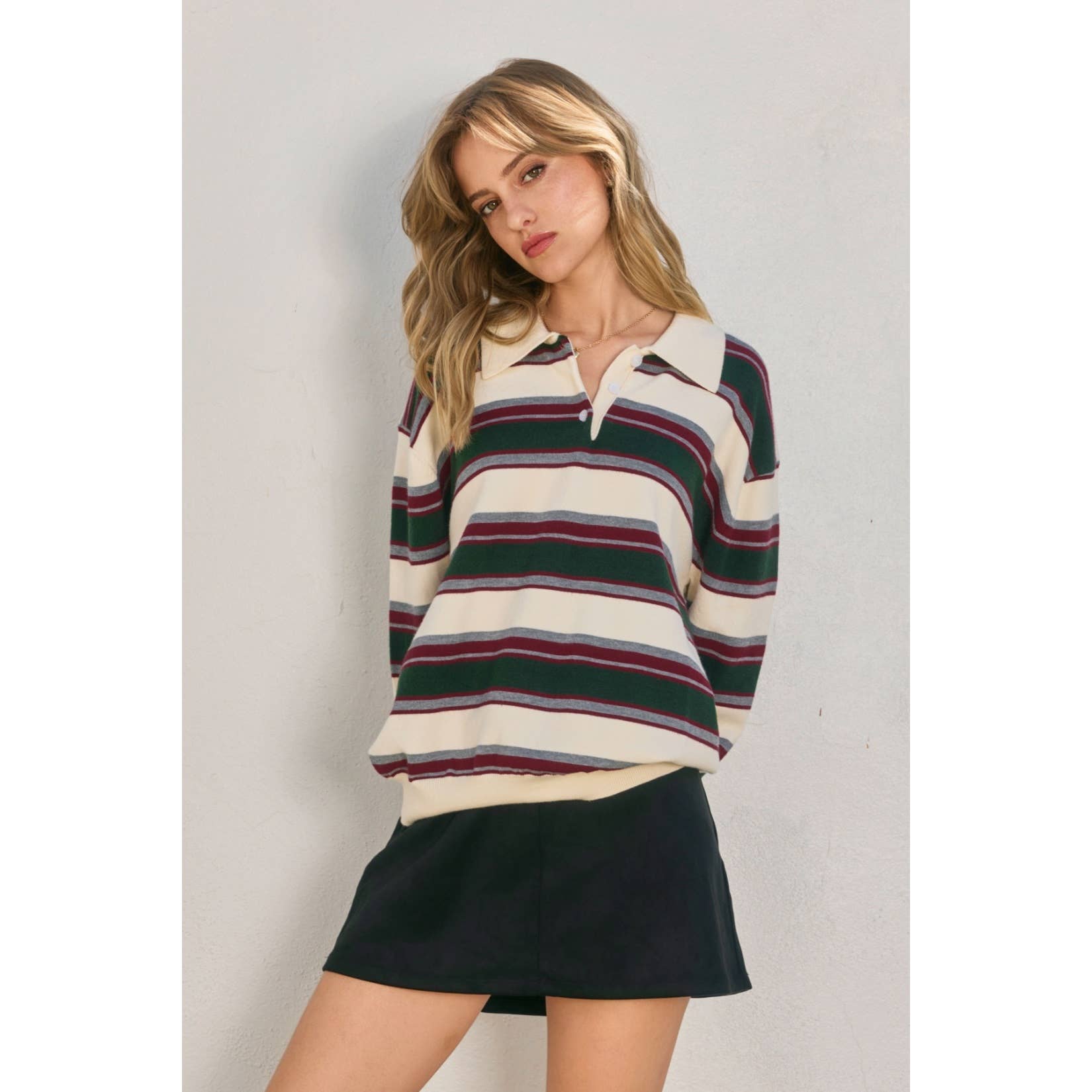 Mountain Peak Stripe Oversized Polo Sweater