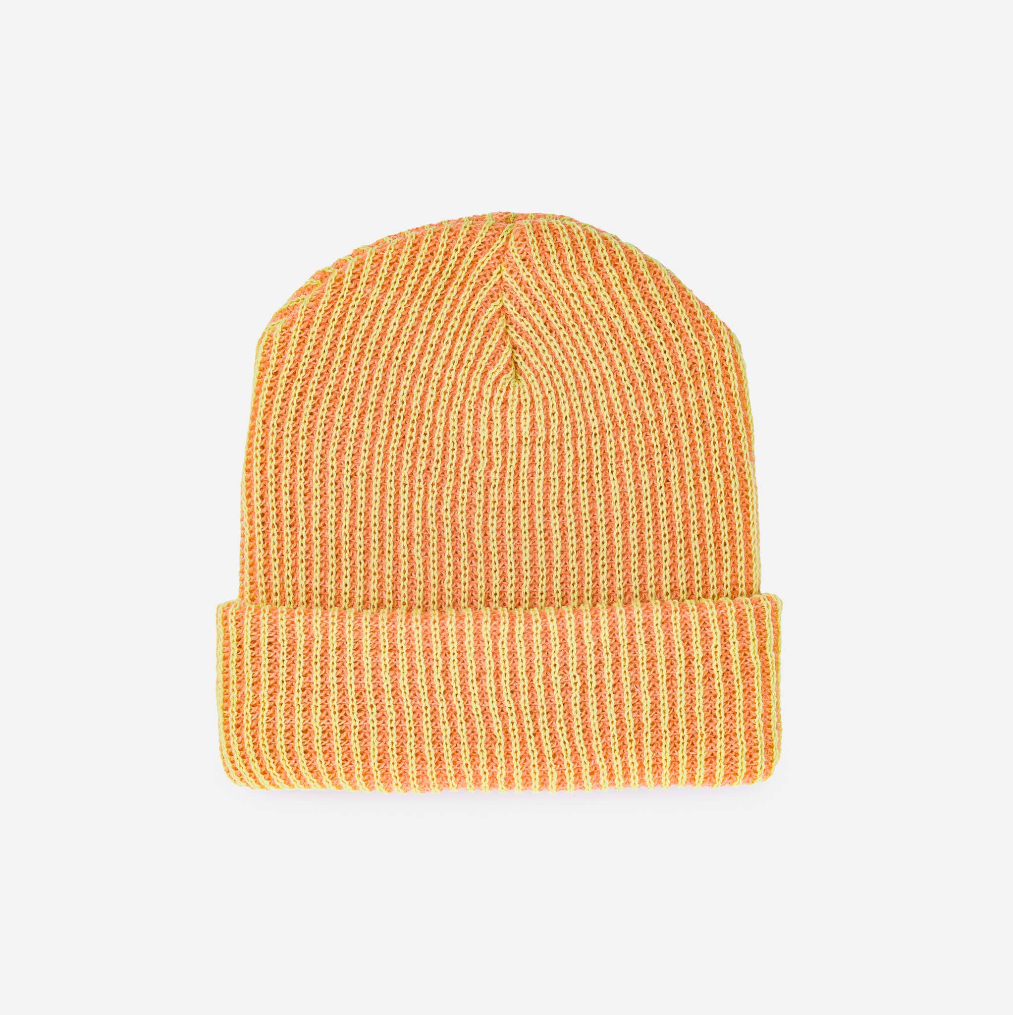 Simple Rib Knit Beanie: Peach Lime