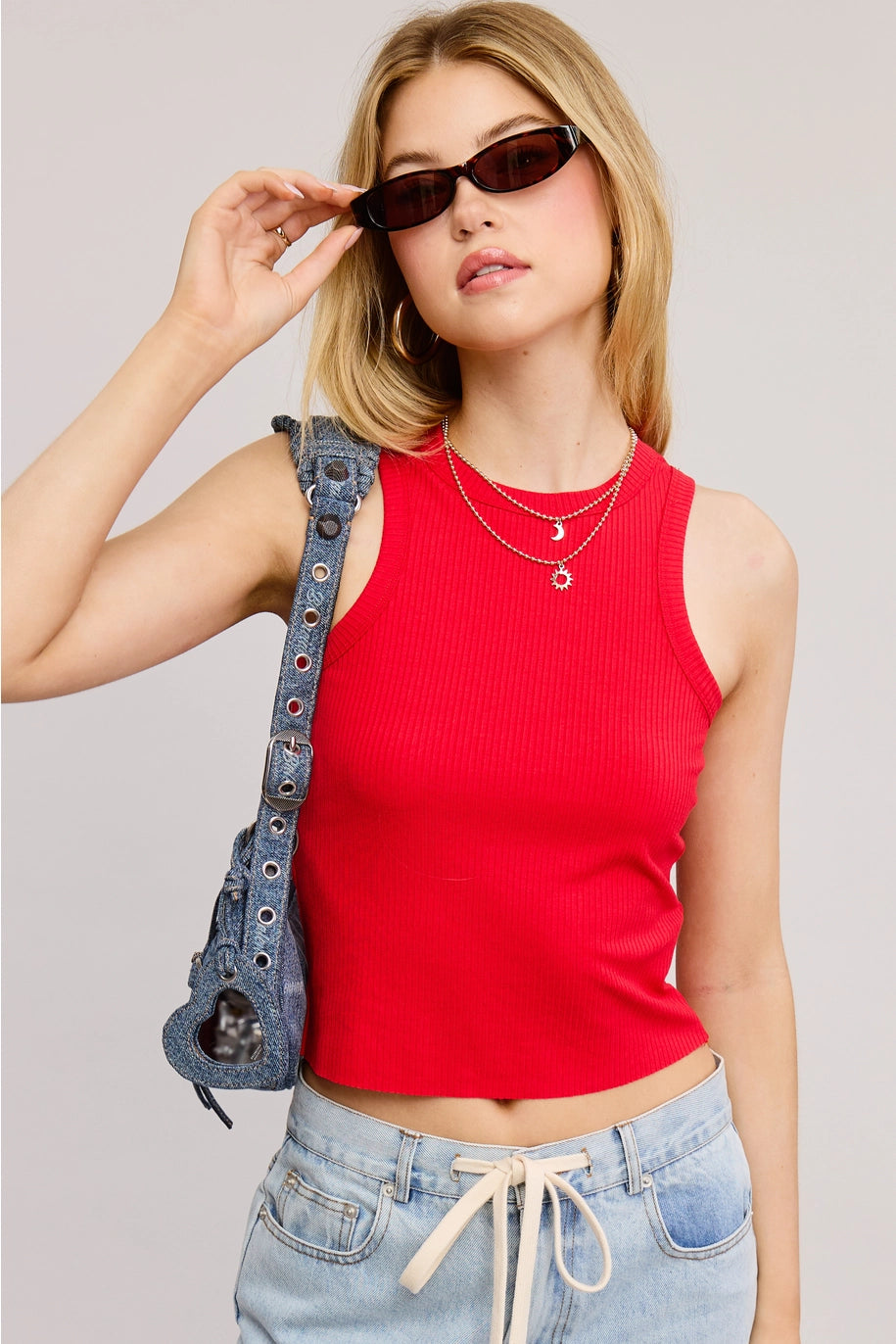 Red Rib-Knit Racerback Tank