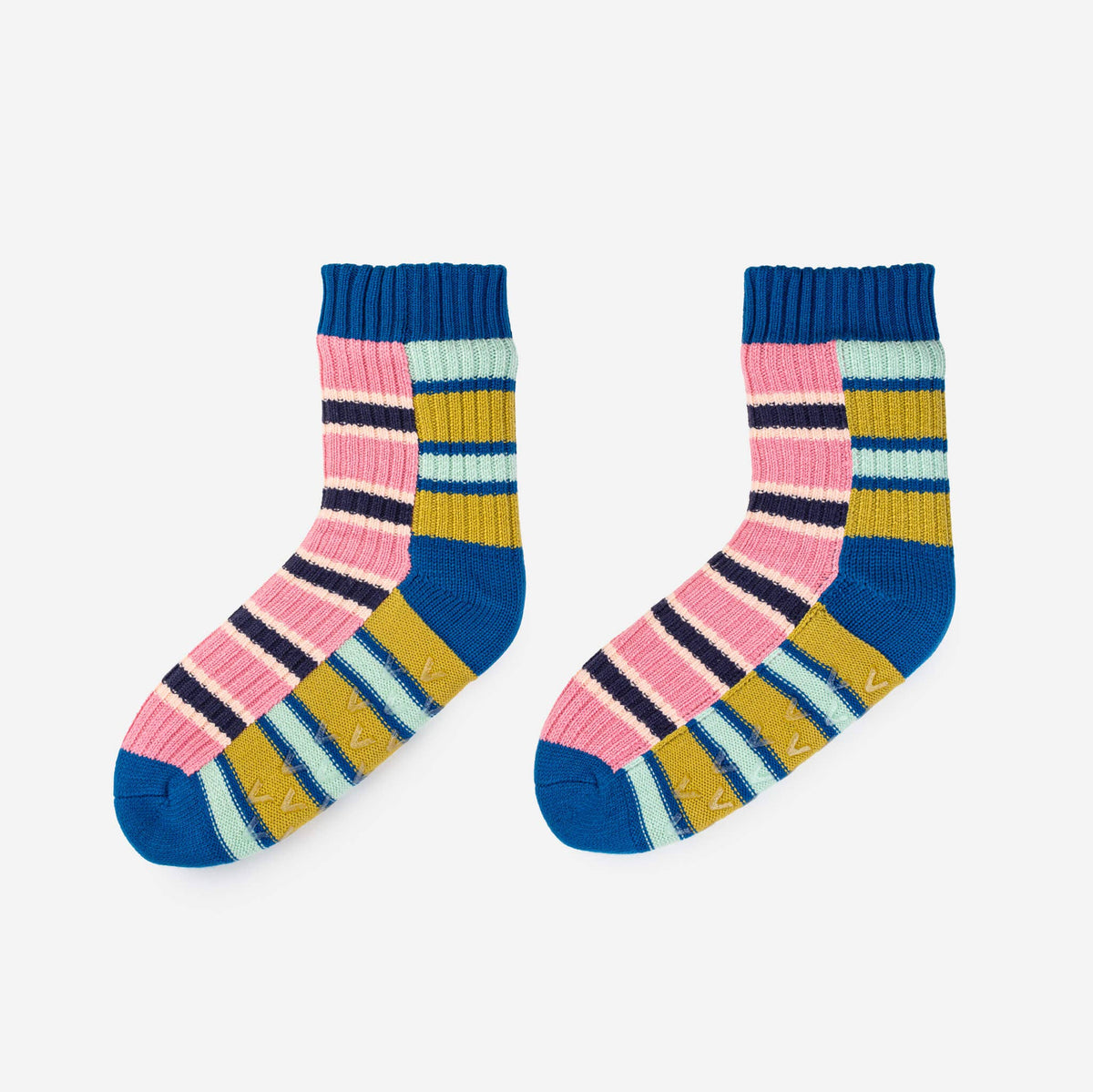 Zipper Stripe House Socks: Denim Pink