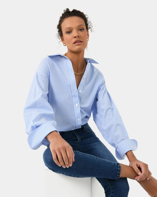 Manhattan Striped Cotton Shirt - Blue