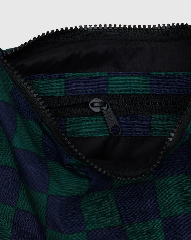 Small Nylon Crescent Bag - Navy Green Check