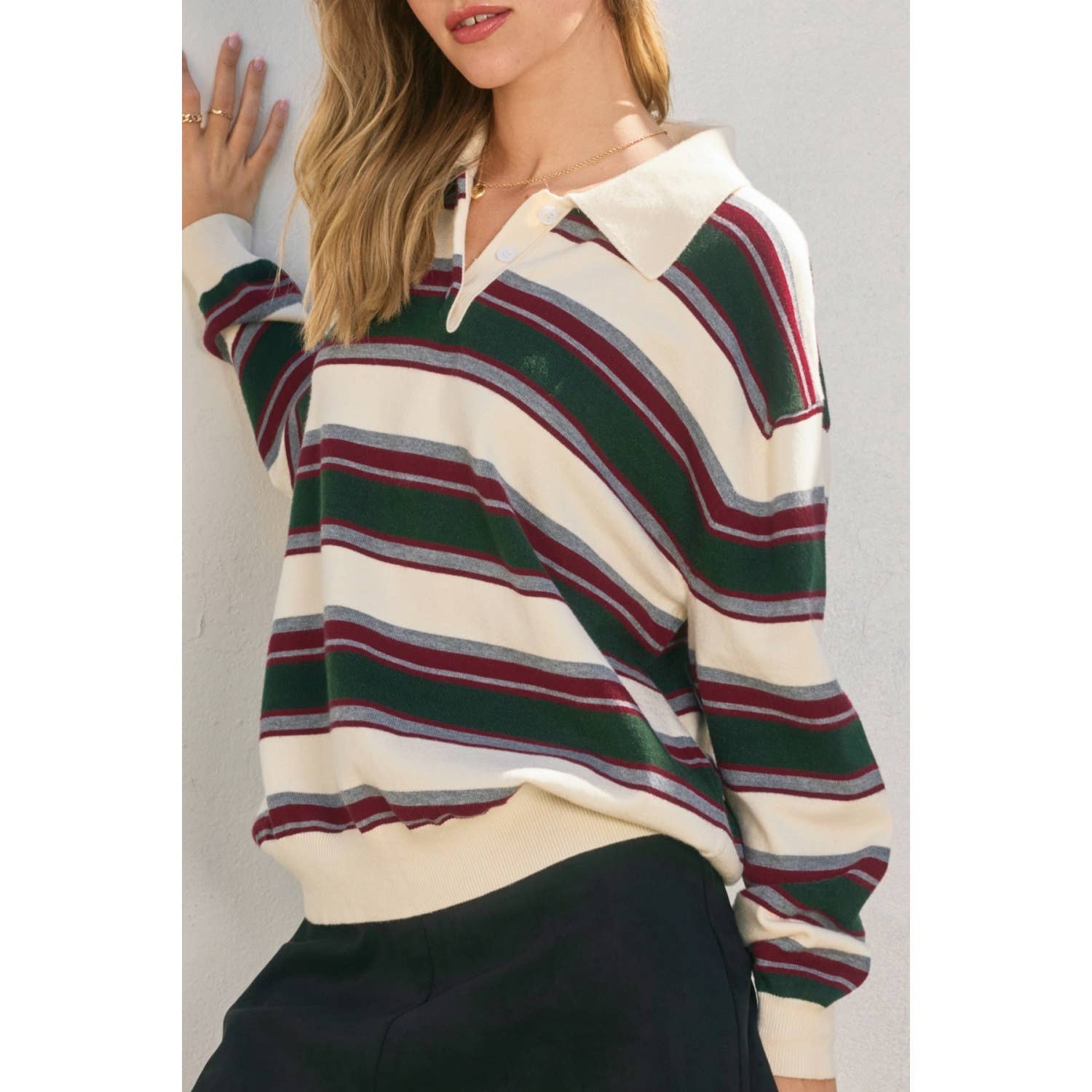 Mountain Peak Stripe Oversized Polo Sweater