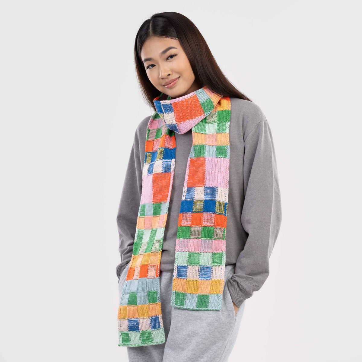 Mosaic Plaid Skinny Scarf