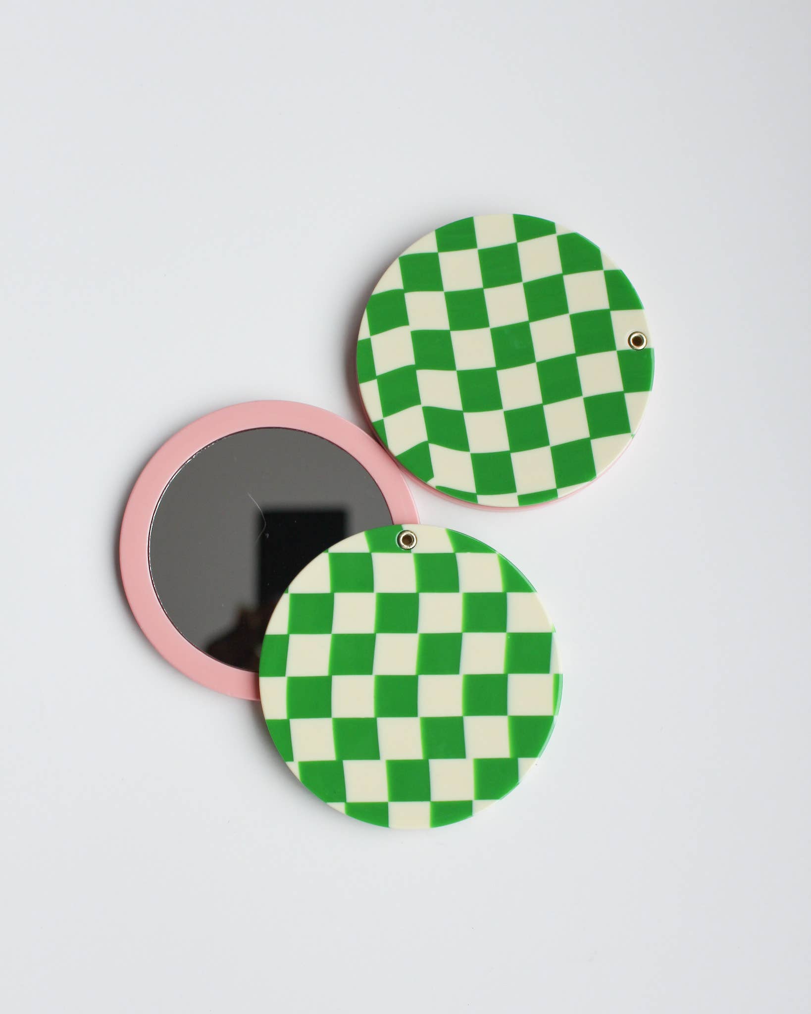 Green Checkered Swivel Pocket Mirror