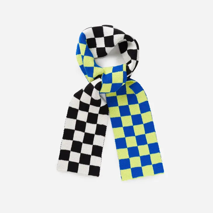 Checkerboard Mini Scarf - Lime/Cobalt