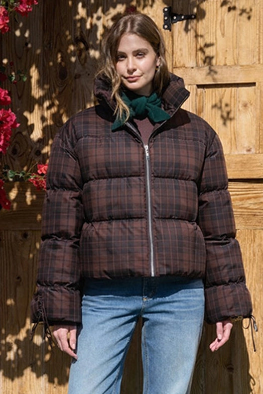 Brown Plaid Puffer Jacket