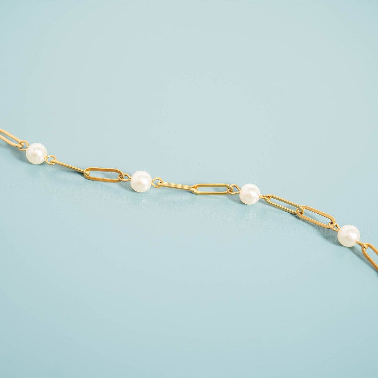 18K Gold Plated Pearl Paperclip Chain Bracelet