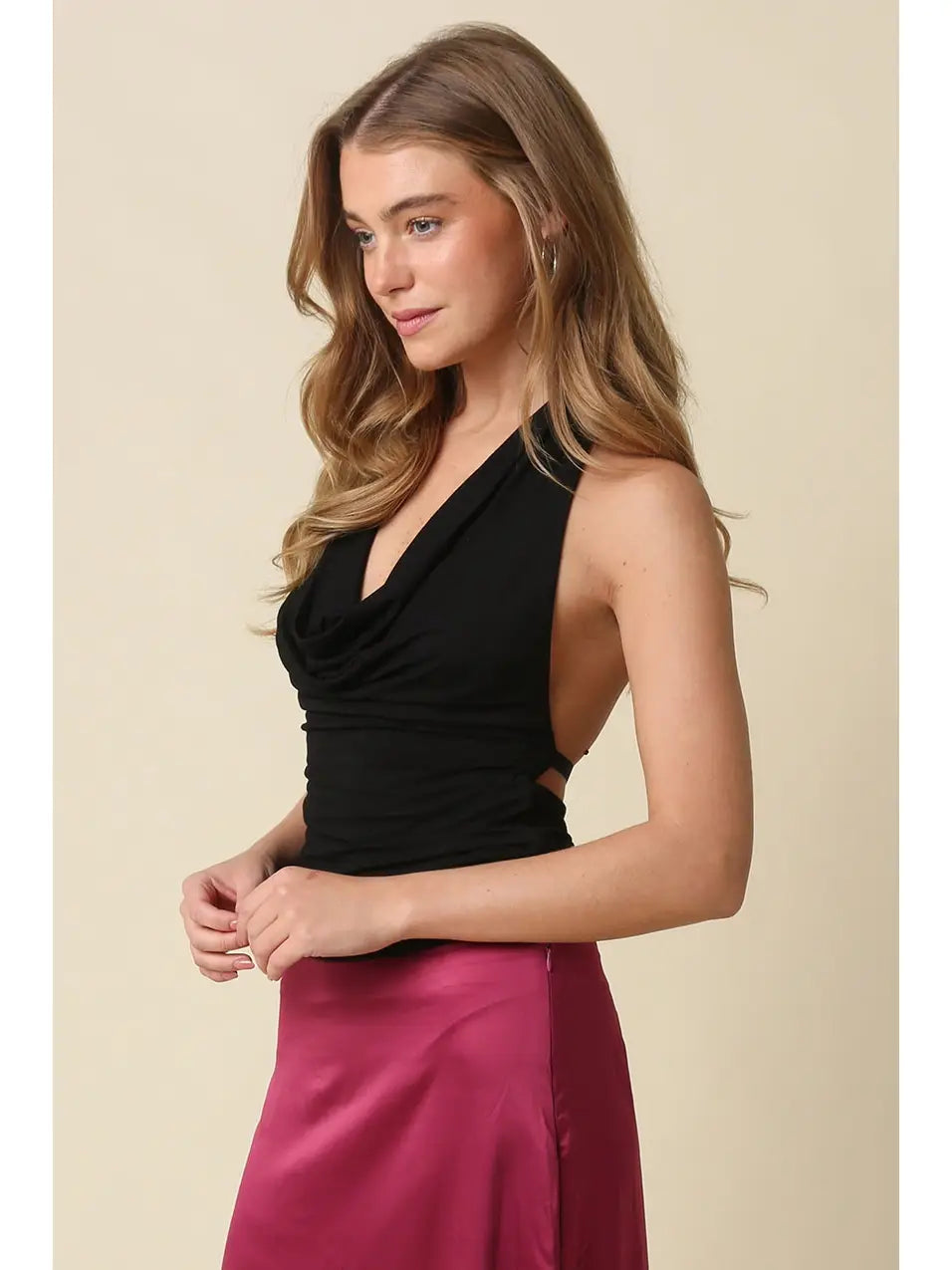 Sofia Open Back Halter Top - Black