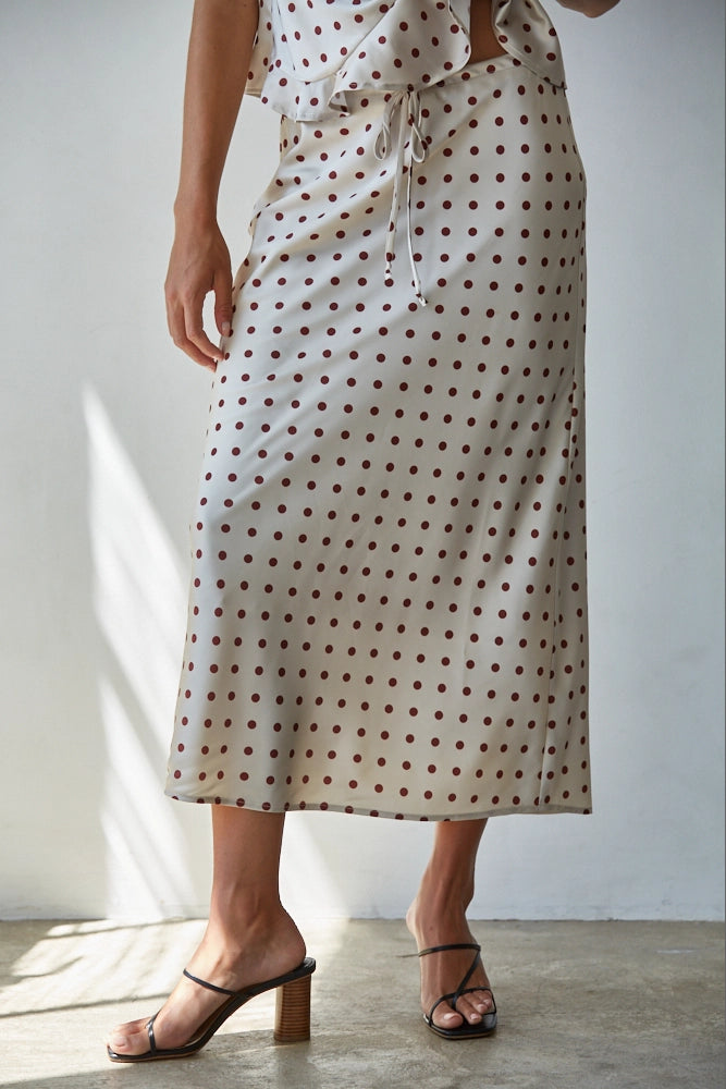 Satin Polka Dot Midi Skirt