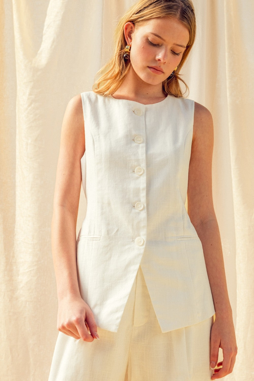 Button Front Linen Vest