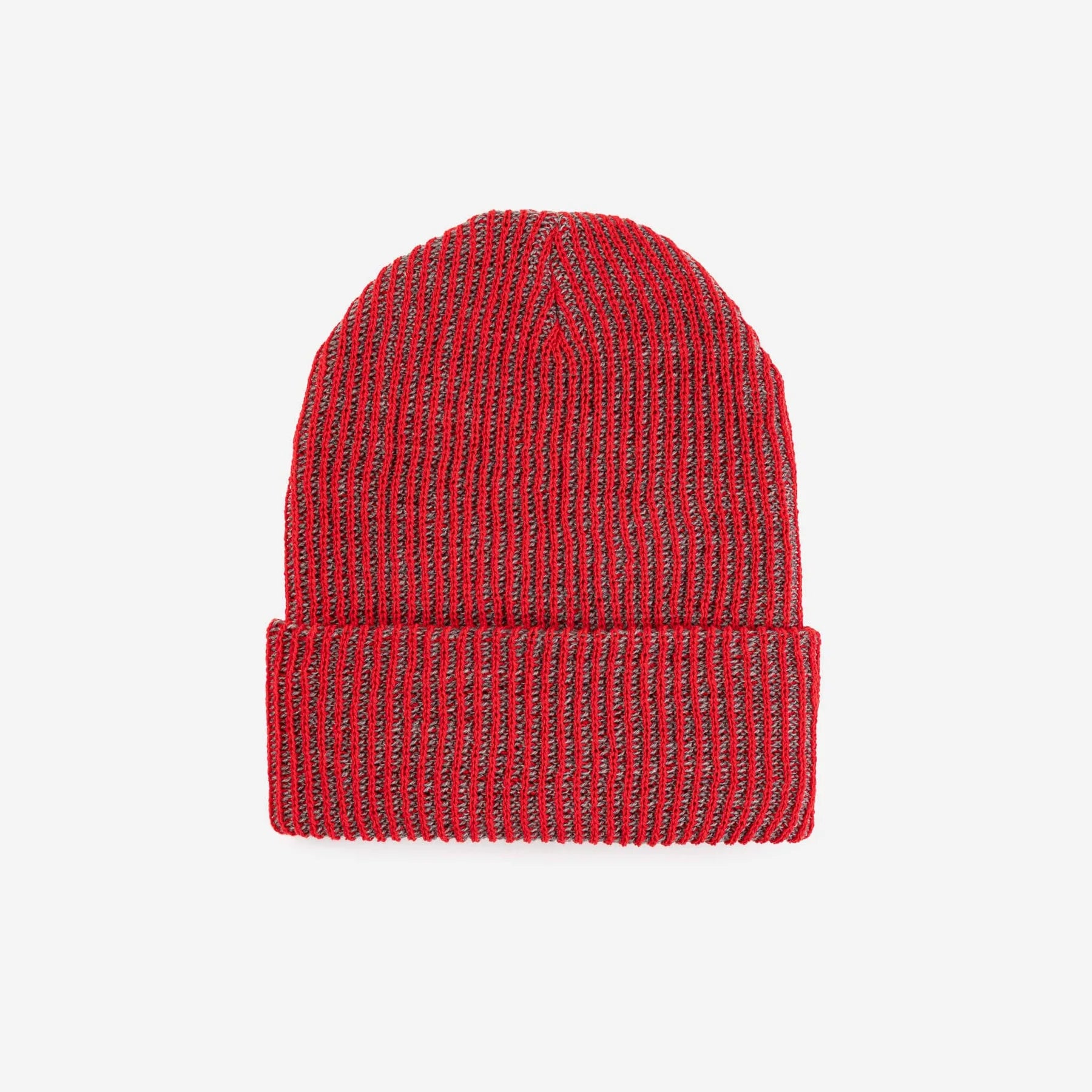 Simple Rib Knit Beanie - Red Grey