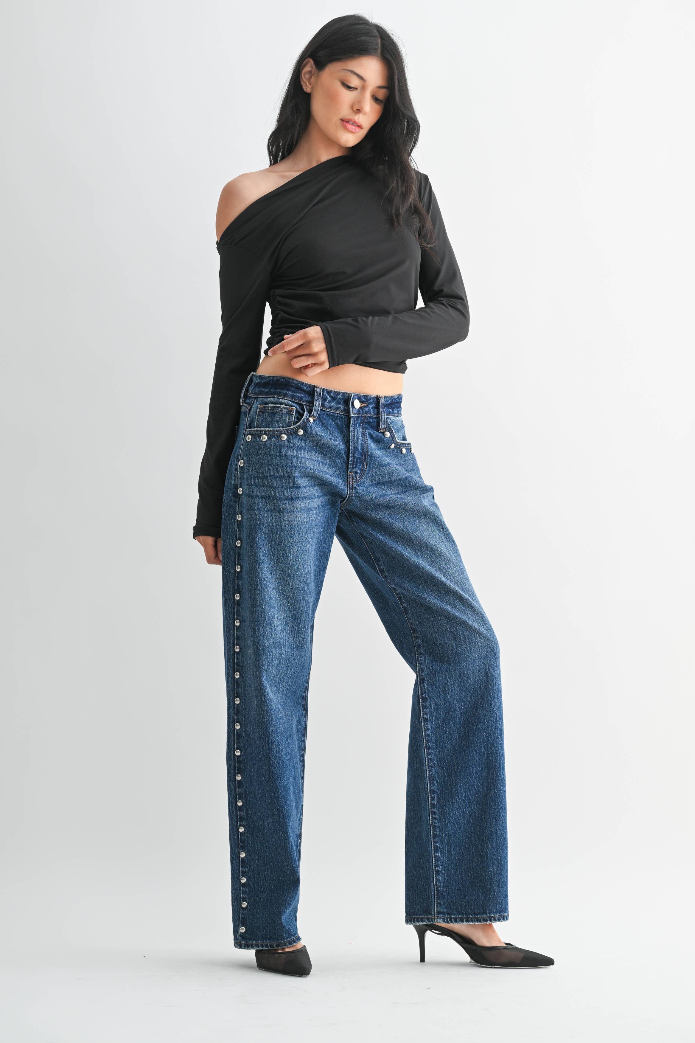 Low Rise Studded Baggy Jean