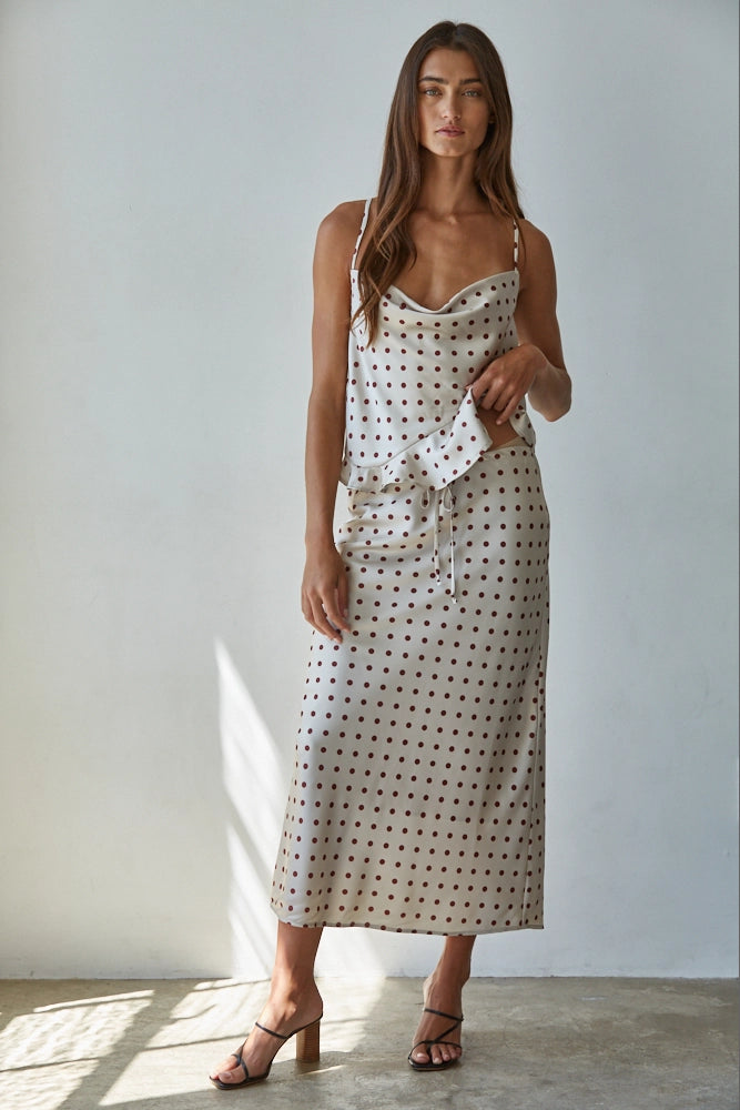 Satin Polka Dot Midi Skirt