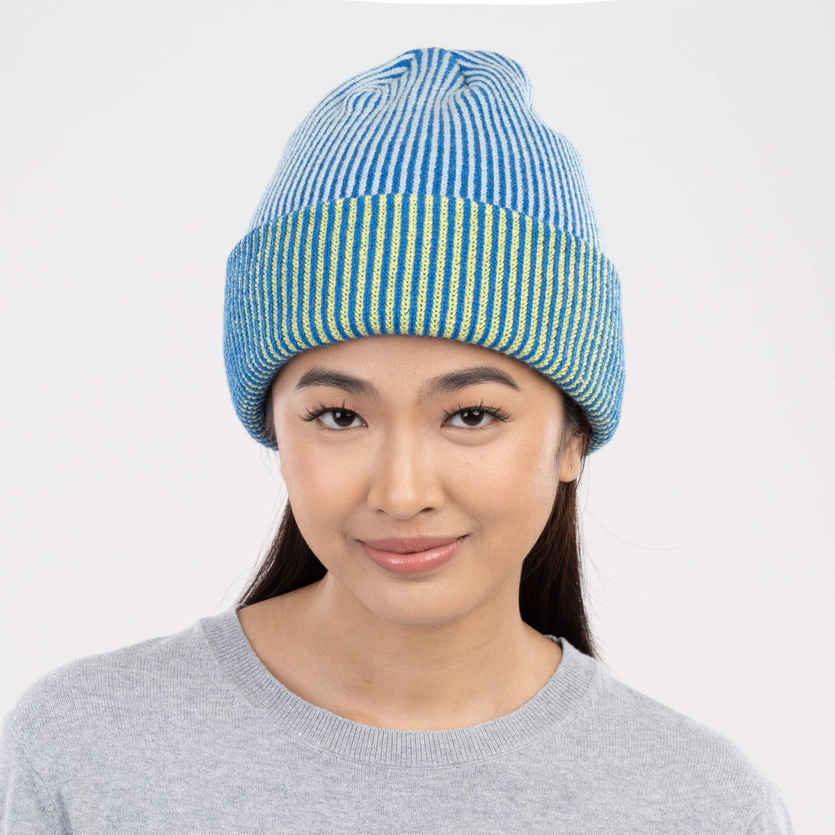 Pinstripe Plush Beanie - Cobalt