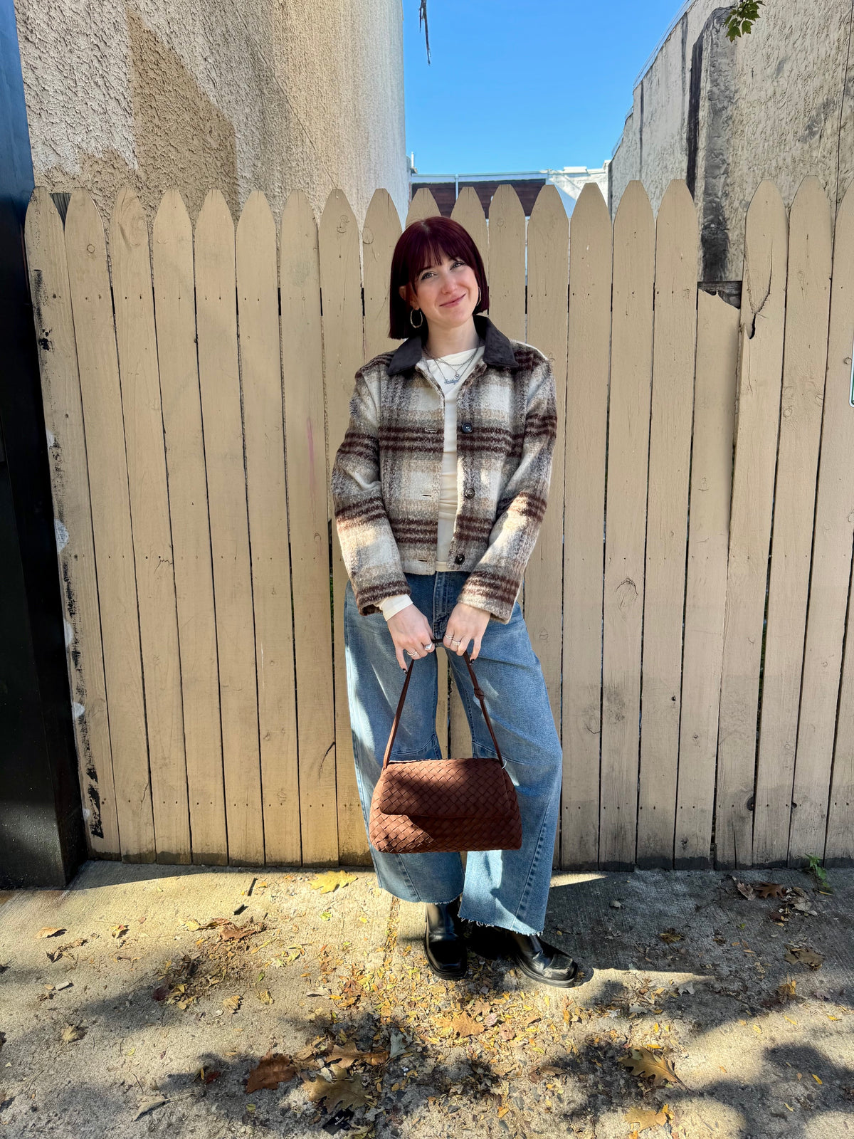 Brushed Plaid Jacket With Contrast Collar