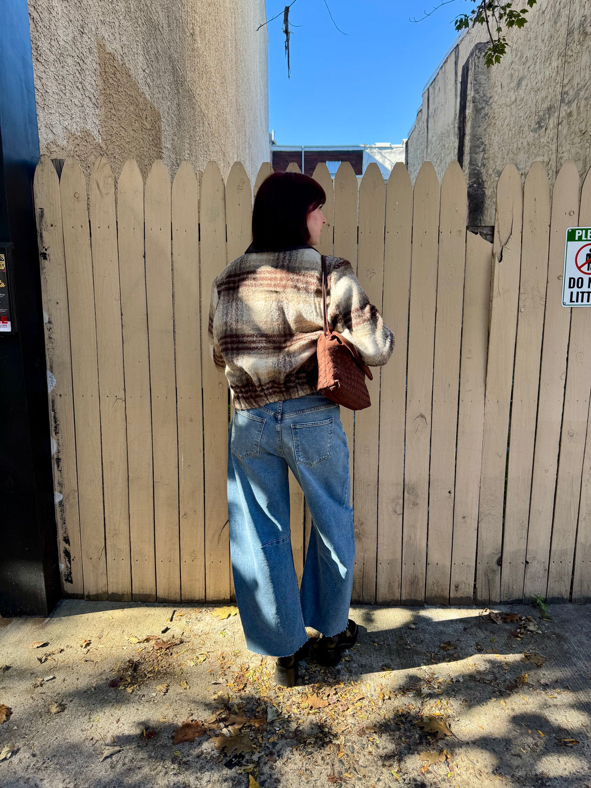 Brushed Plaid Jacket With Contrast Collar