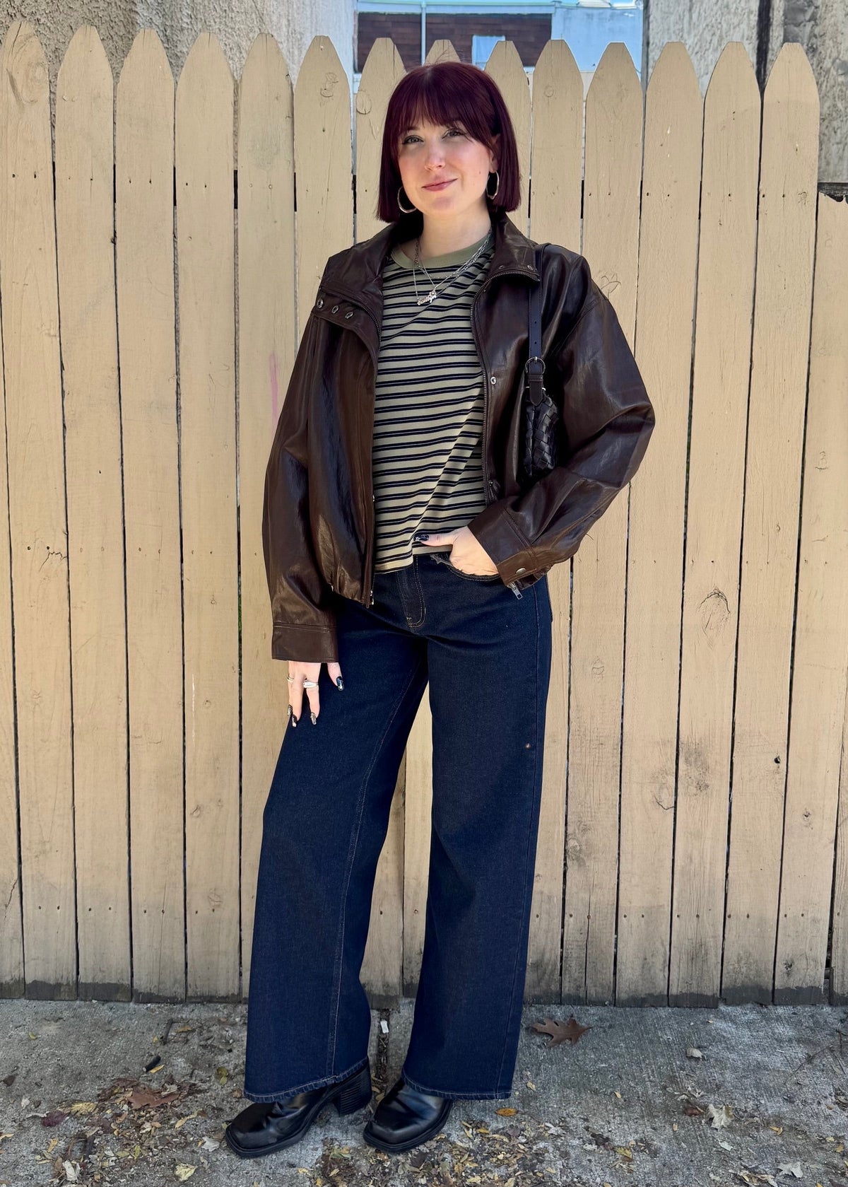 Chocolate Leather Bomber Jacket