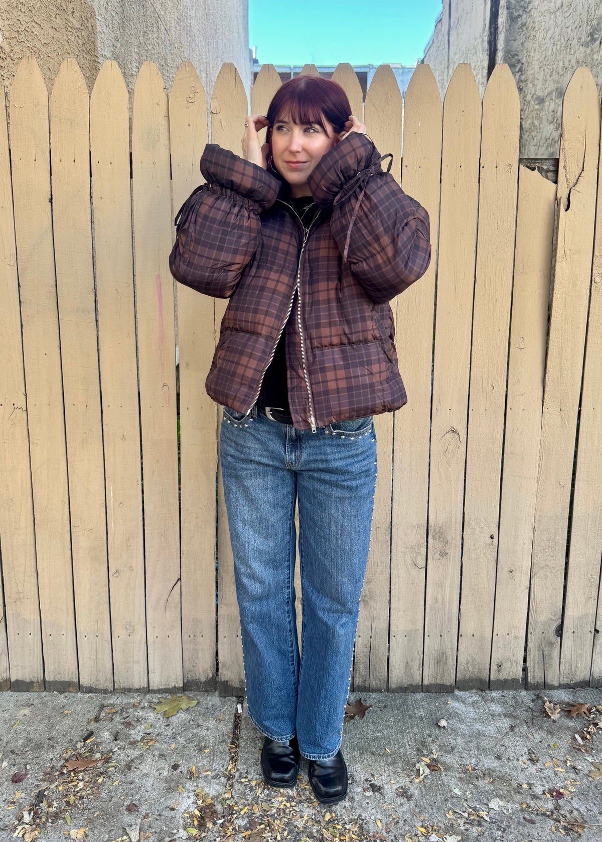 Brown Plaid Puffer Jacket