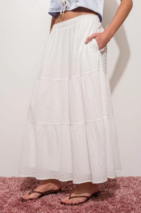 White Tiered Long Skirt