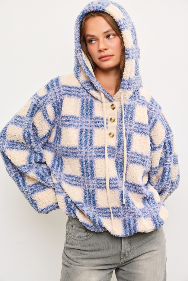 Boucle Plaid Oversized Hoodie