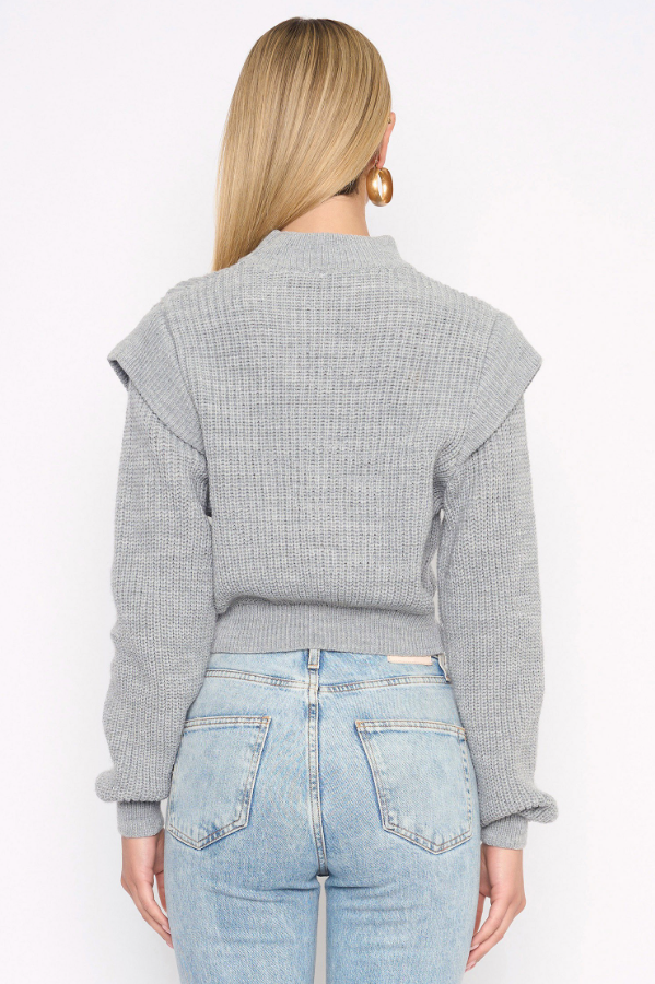 Grey Mock Neck Sweater w/ Cap Detail