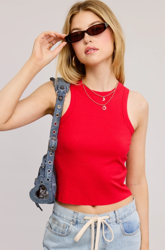 Red Rib-Knit Racerback Tank