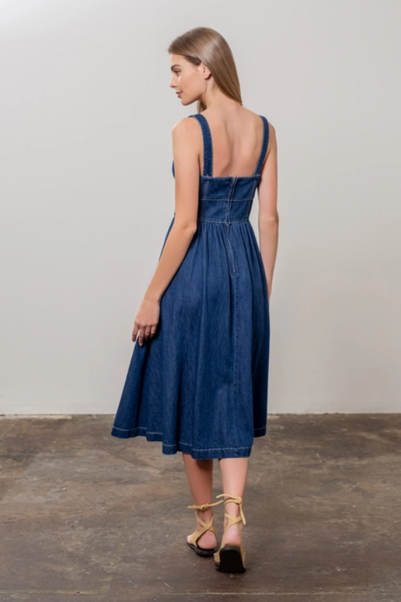 Denim Hook Front Midi Dress