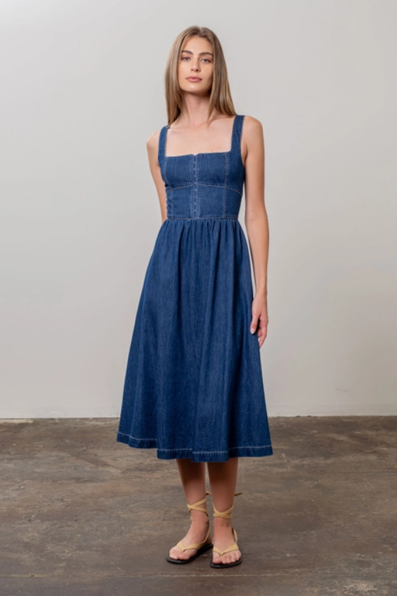 Denim Hook Front Midi Dress