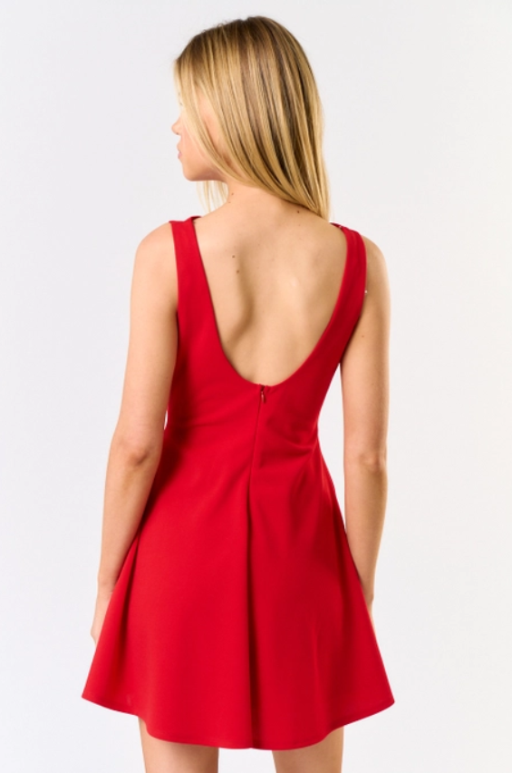 Red Boat Neck Skater Mini Dress