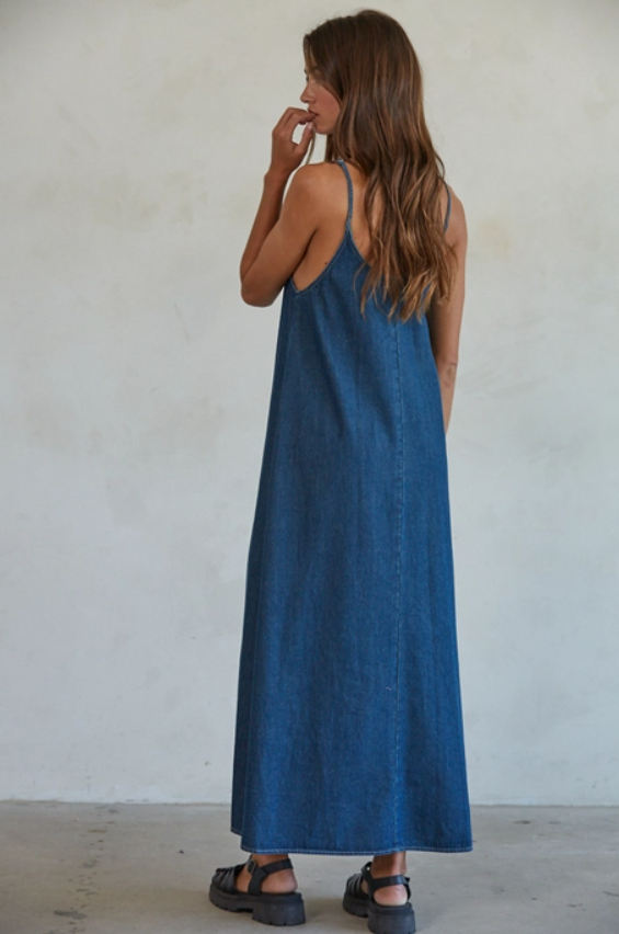 Denim Flare Maxi Dress