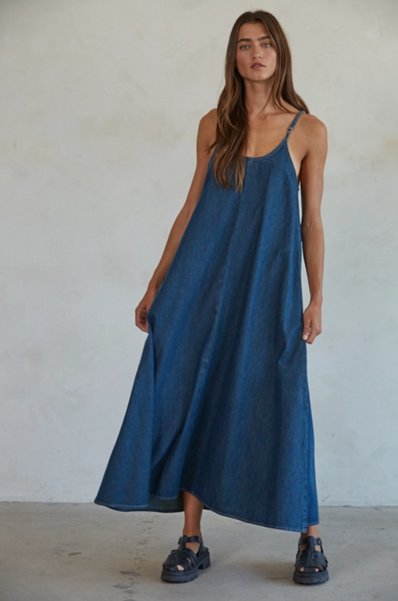 Denim Flare Maxi Dress