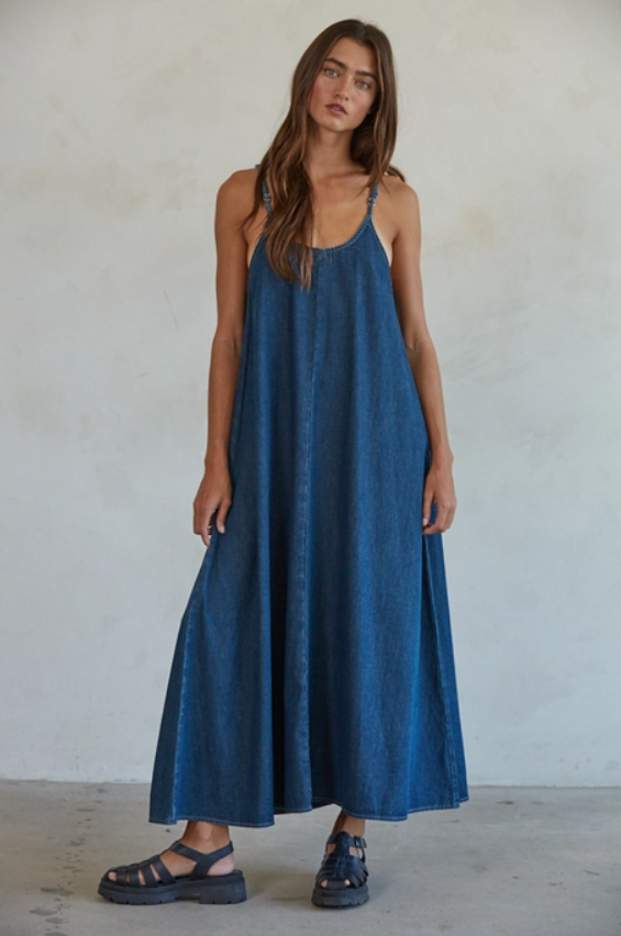 Denim Flare Maxi Dress