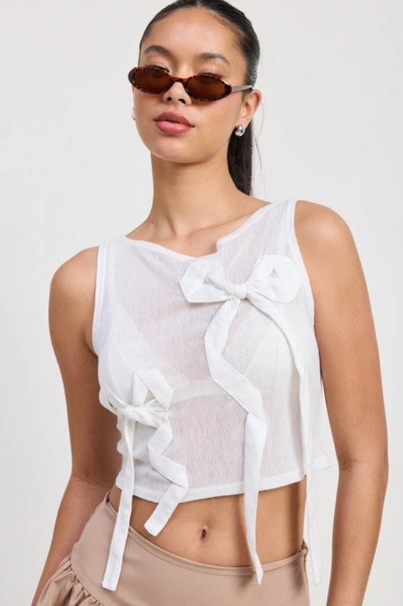 Sleeveless Sheer Bow Top