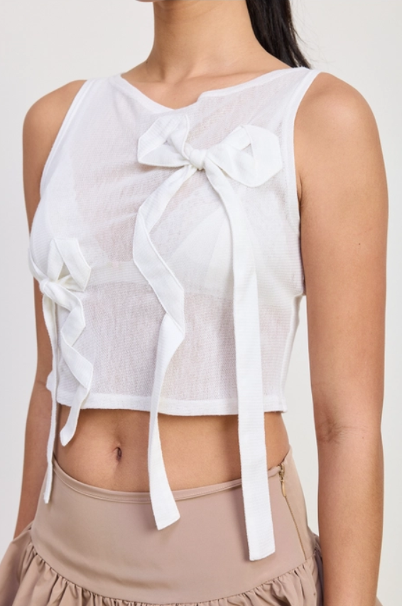 Sleeveless Sheer Bow Top