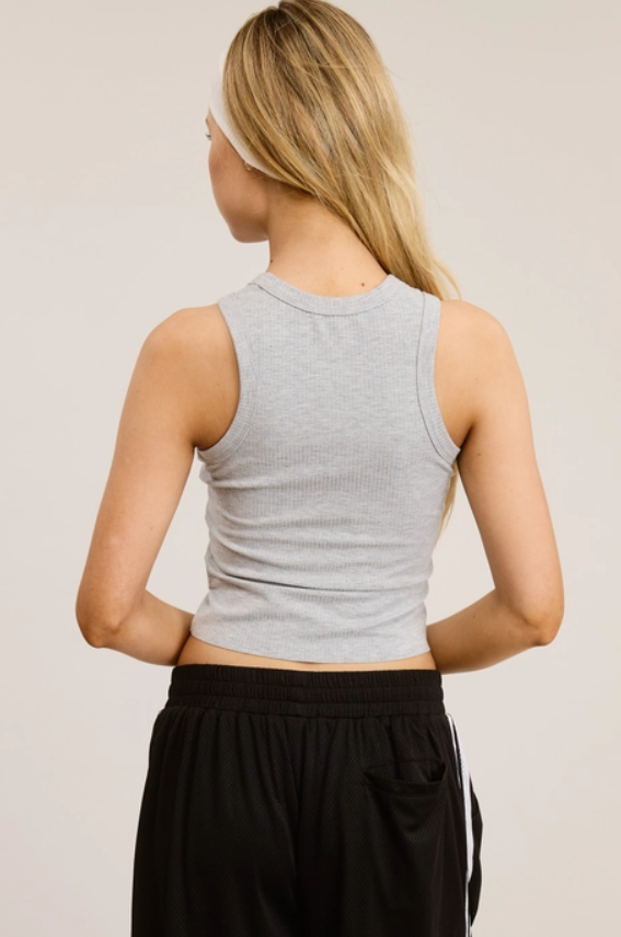 Grey Rib-Knit Racerback Tank - Downerss